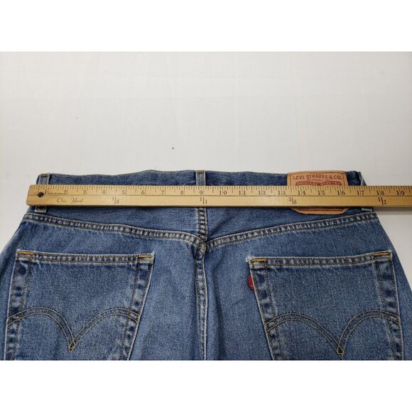 Levis 505 Mens Jeans Straight Leg Regular Fit Med Wash Denim Distressed 36x30 - Picture 6 of 7